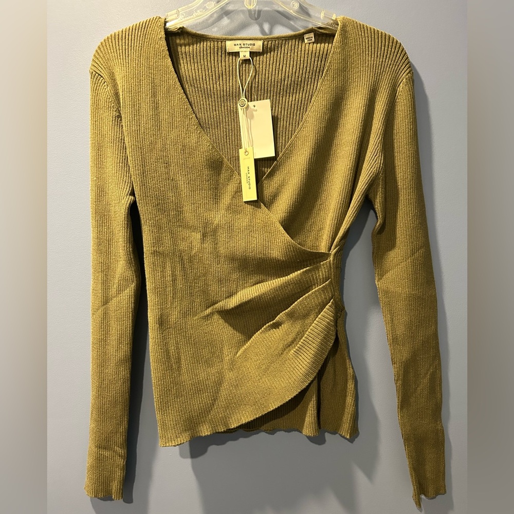Max Studio Ribbed Knit Wrap Top